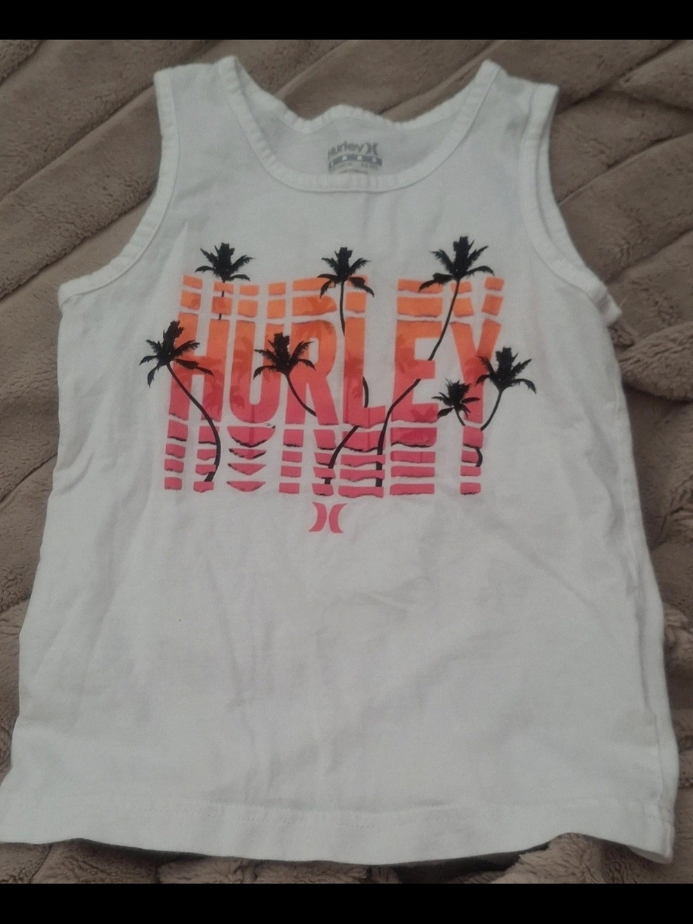 Hurley Kids White Tank Top with Pink-Orange Gradient Logo